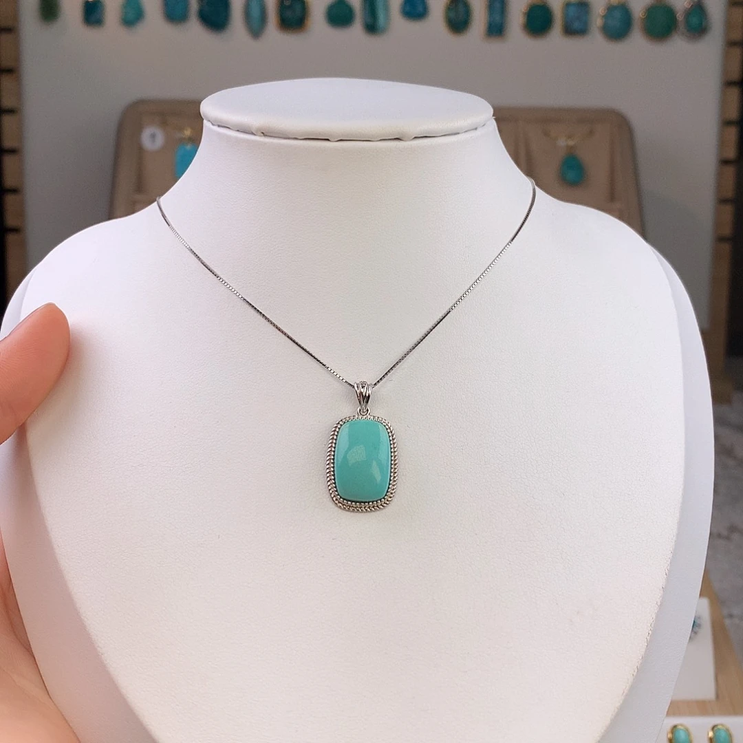 绿松石银S925镶嵌吊坠(不含链)