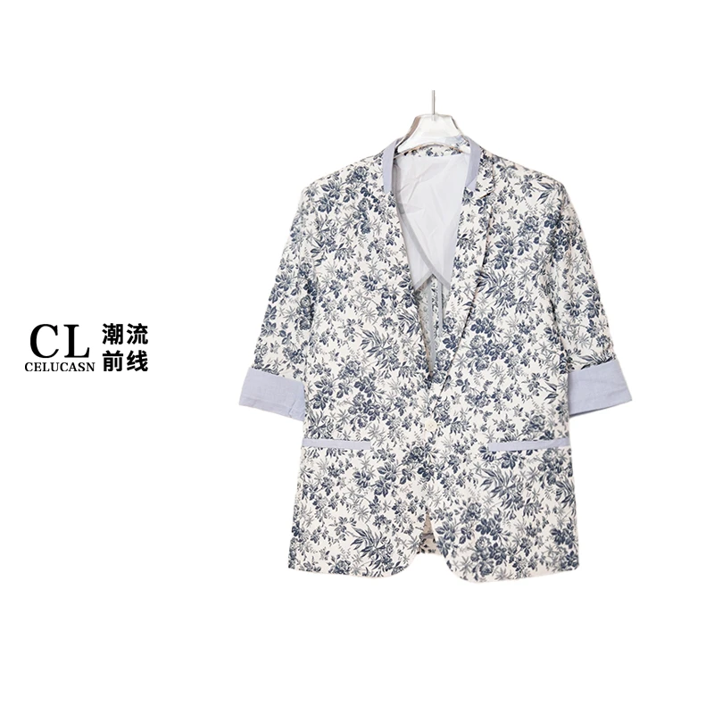 S5DBX0547#秋季新款单排扣印花复古时尚小西服上衣