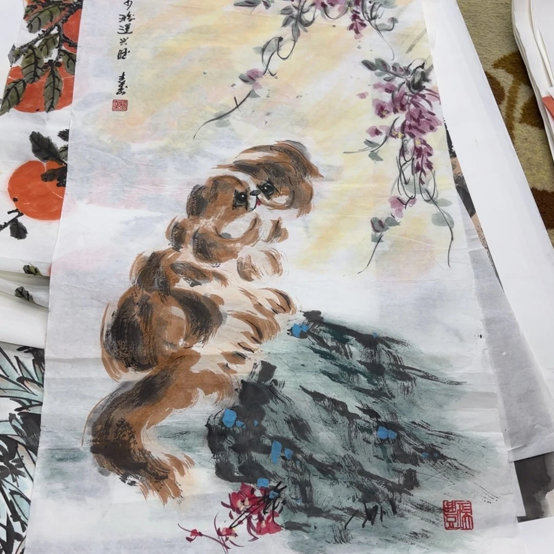 国画三尺花鸟作品童