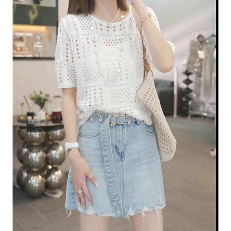 【排兵布阵】2025春夏新款超柔和纸纱镂空针织衫上衣LK2502743