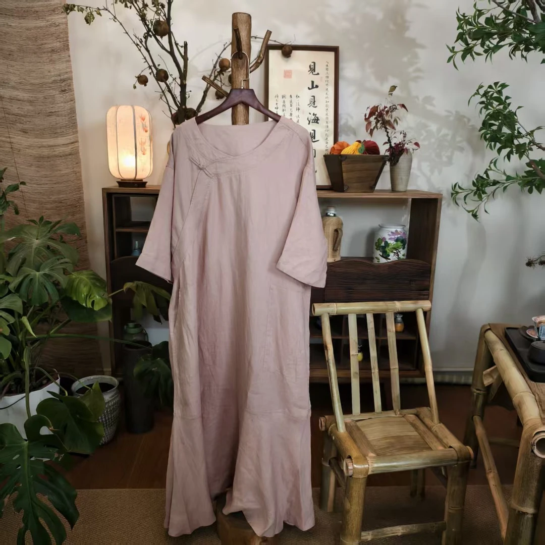 【大梅子推荐】设计款亚麻盘扣袍子MQ7189