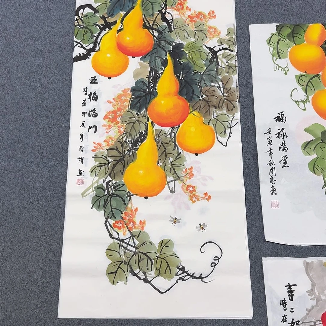 国画100x50五福临门