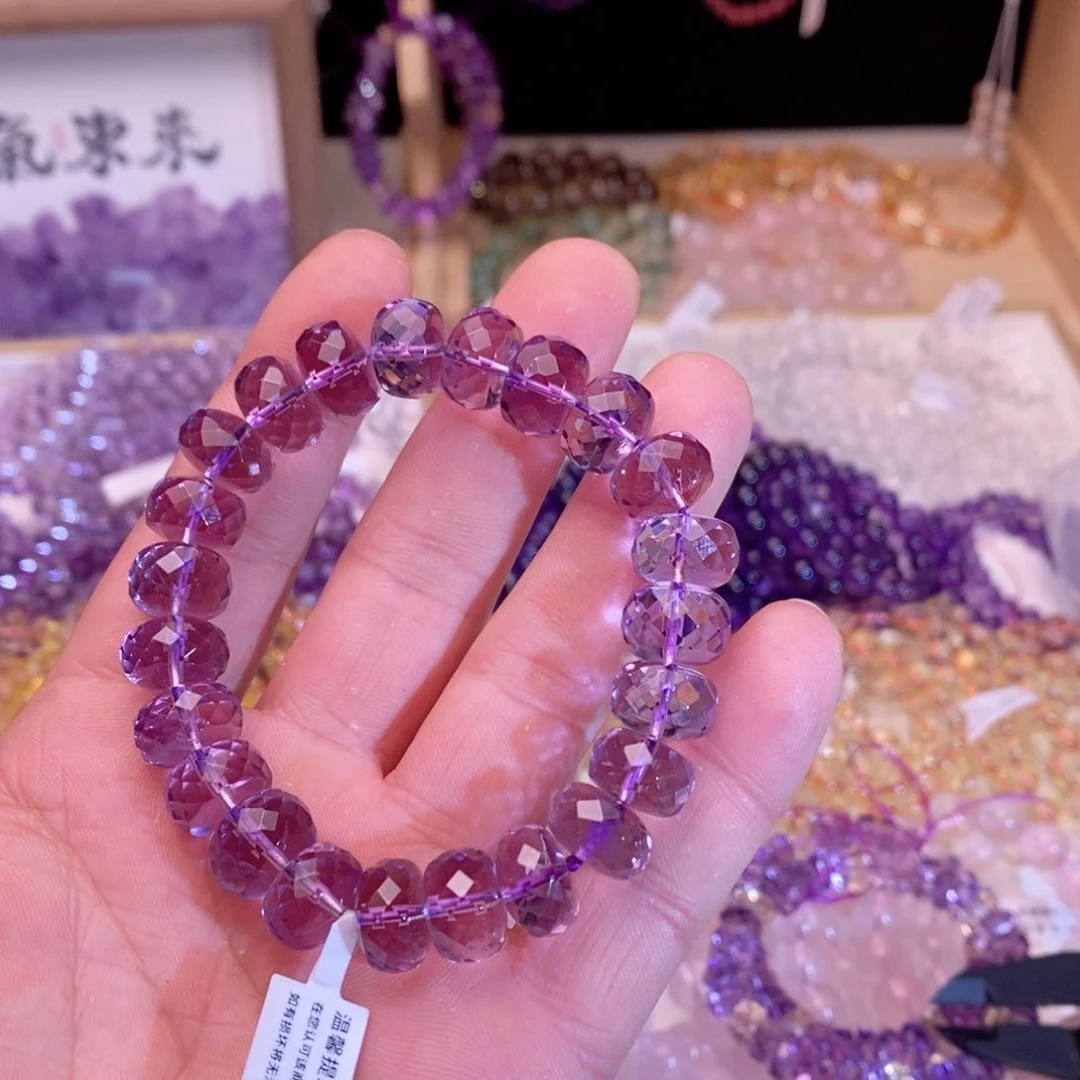 水晶手链未镶嵌种***麻紫水刻面卡12