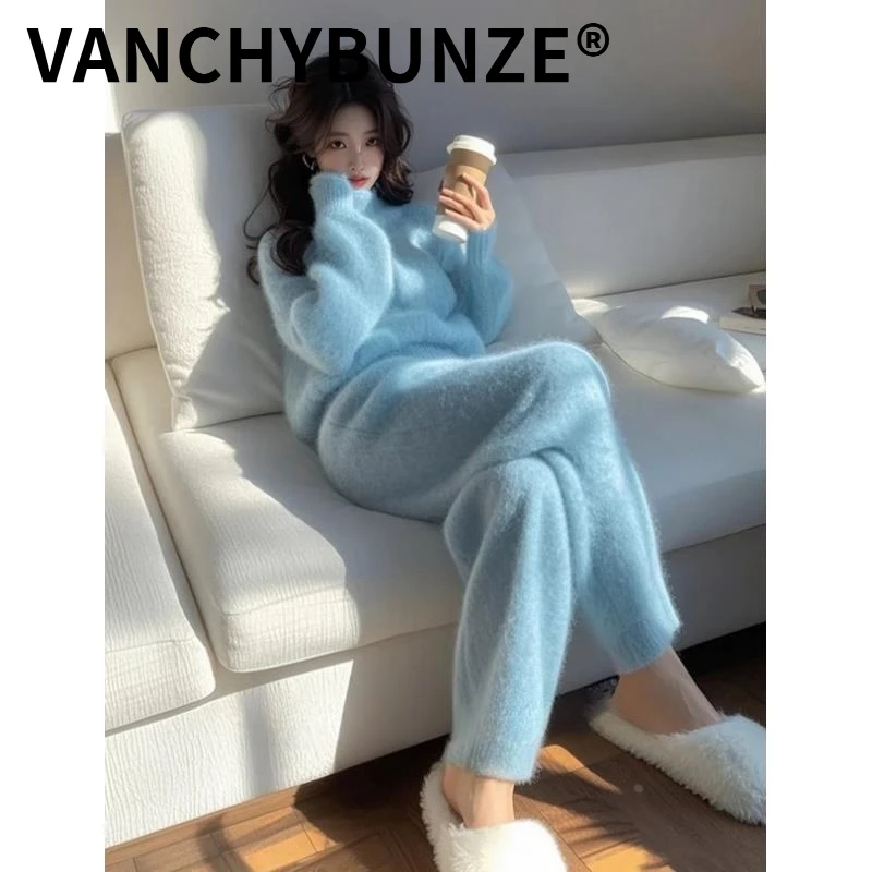 BUNZE秋冬御姐穿搭套装时尚洋气高级感蓝色休闲毛衣2025年两件套