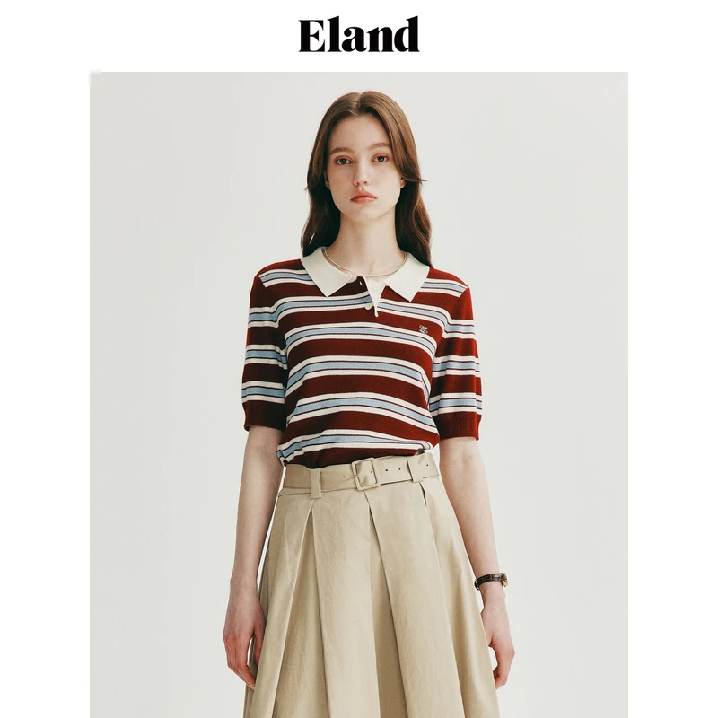 Eland衣恋T恤女清新POLO短袖针织衫显瘦毛衣内搭欧若风EEKWE23Q94