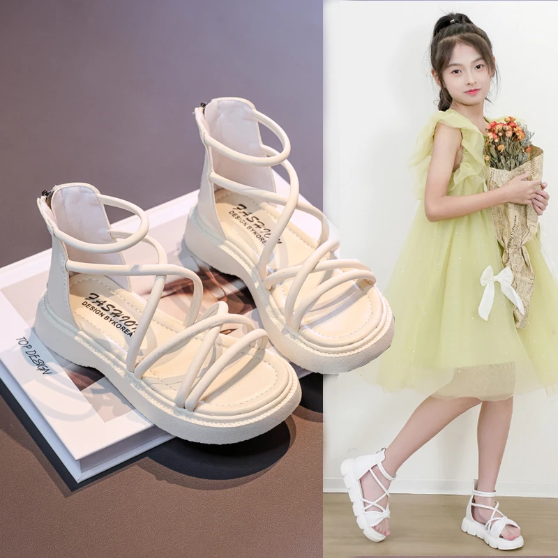 小女孩女童凉鞋夏季新款罗马公主鞋中大童女孩子韩版凉鞋子