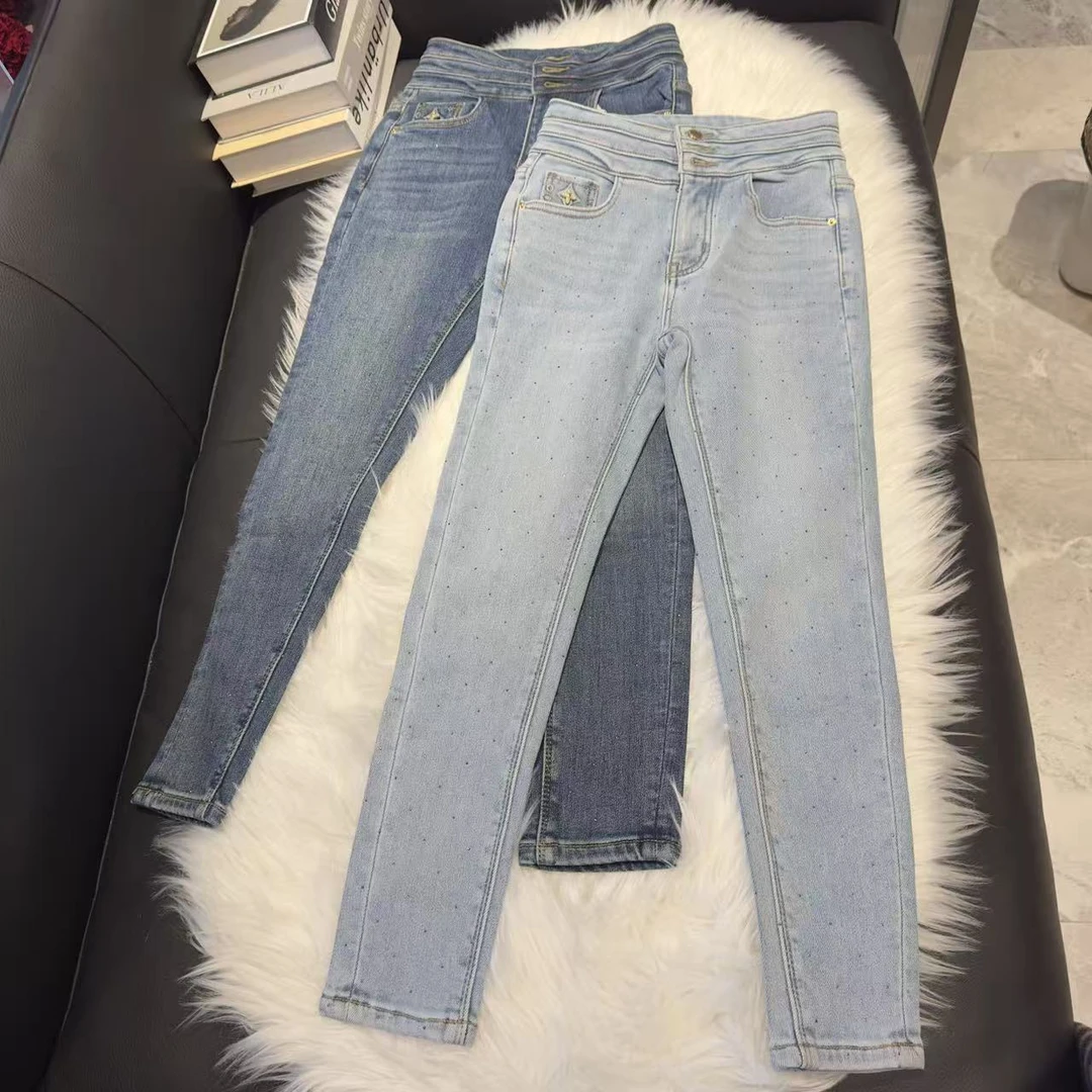 STYLE YINZ 冬季加磨毛钻高腰韩系修身小脚牛仔裤YZ555