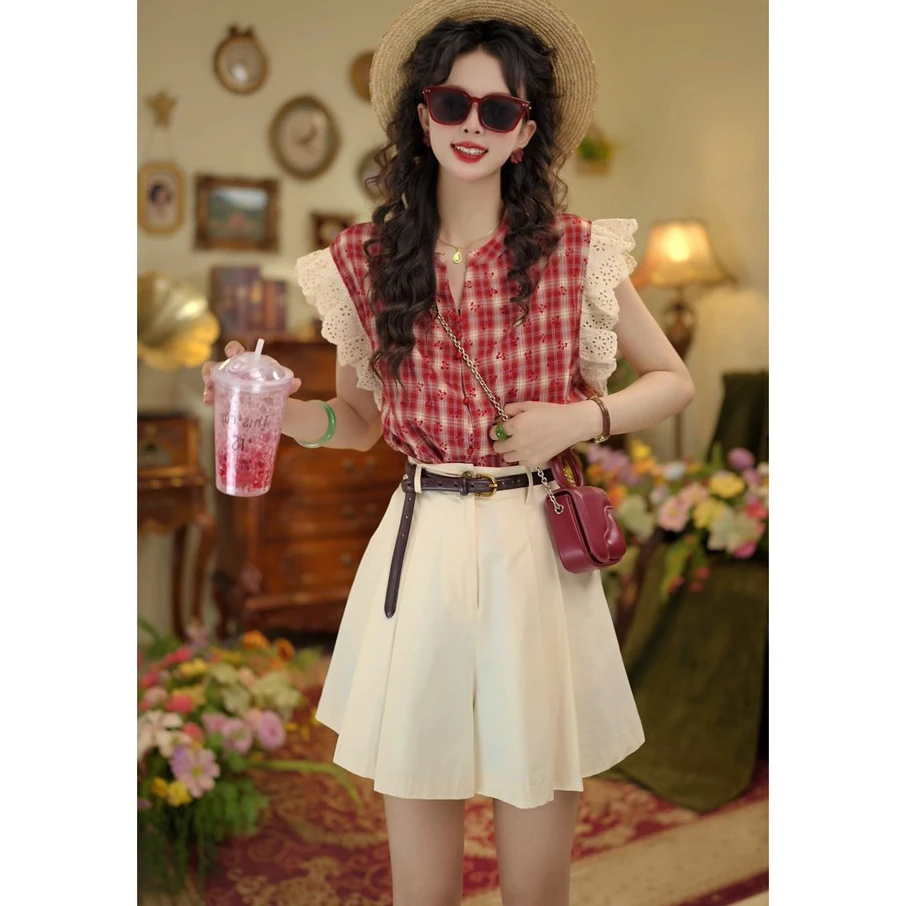 复古港风格子印花夏季女款宽松显瘦休闲衬衫