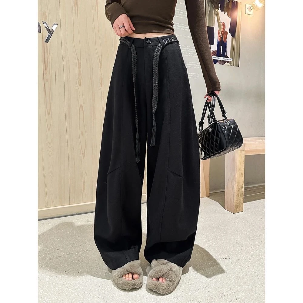 复古设计感毛呢弯休闲裤阔腿女2025秋季韩版高腰宽松女士新款裤子