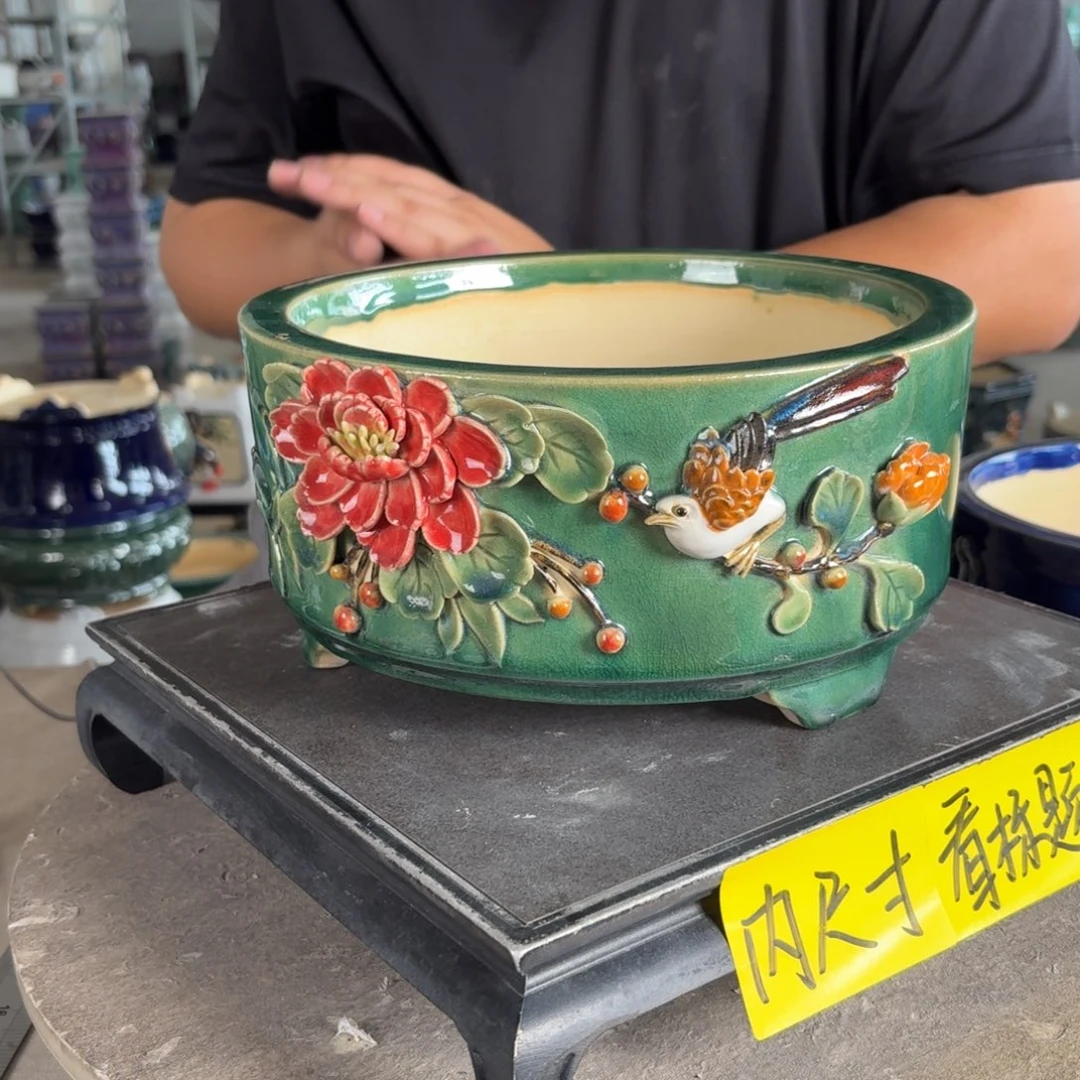。一风堂石湾花盆 泥点 内22*9