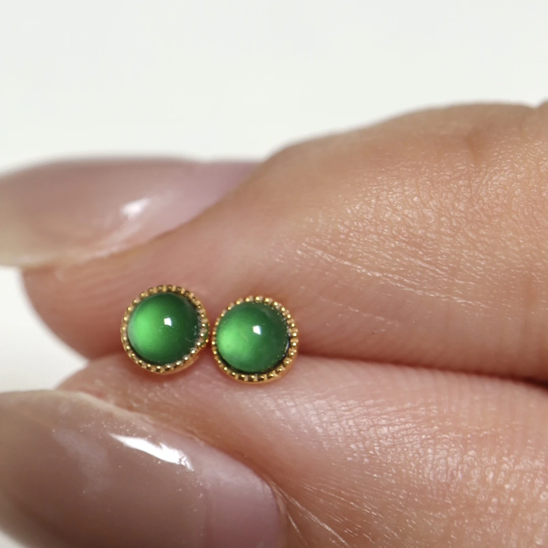 【翠苒】翡翠小灯泡耳钉·18k金