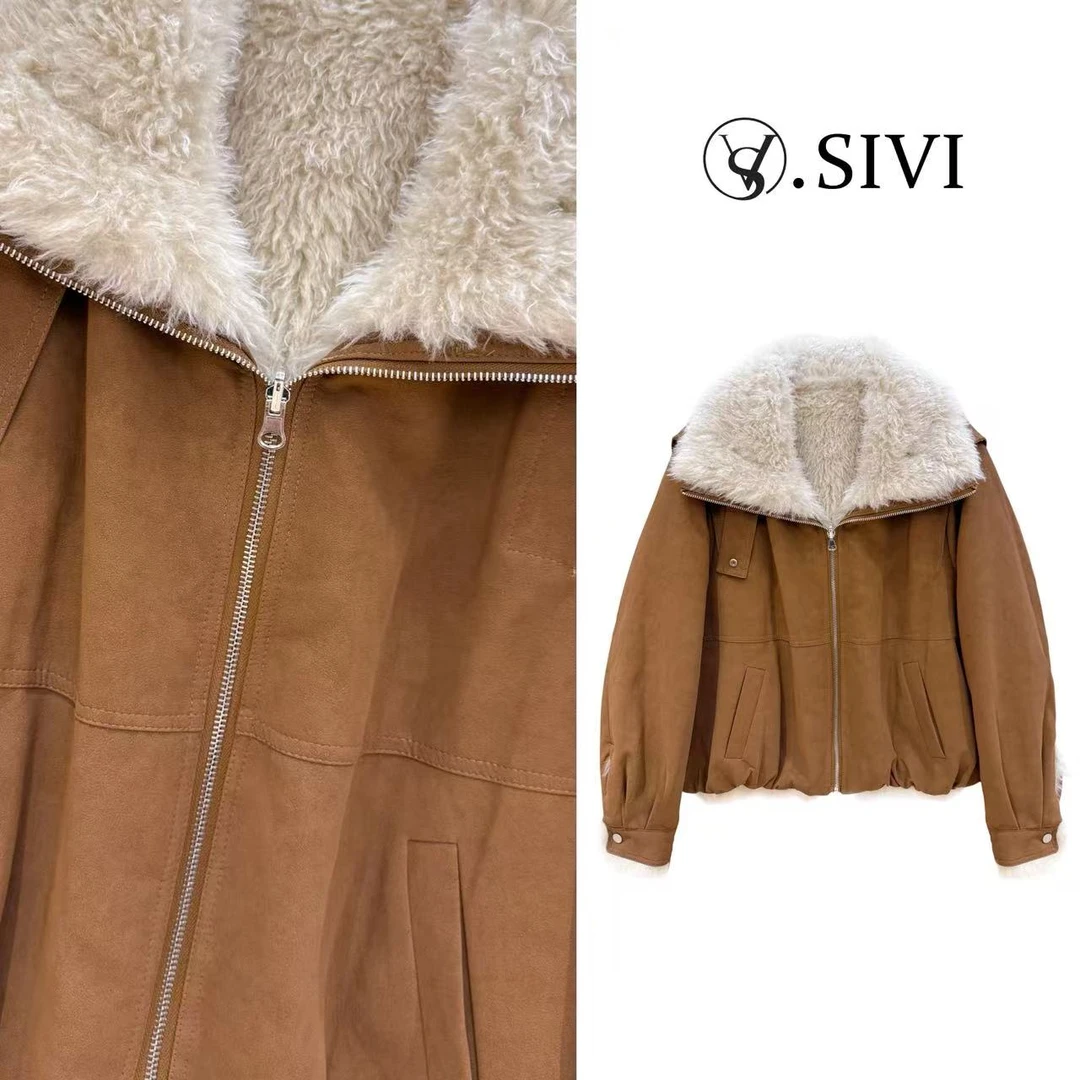 熙薇【​旧时光阴】2025秋冬新款设计师简约巨保暖羊羔毛皮外套H6216