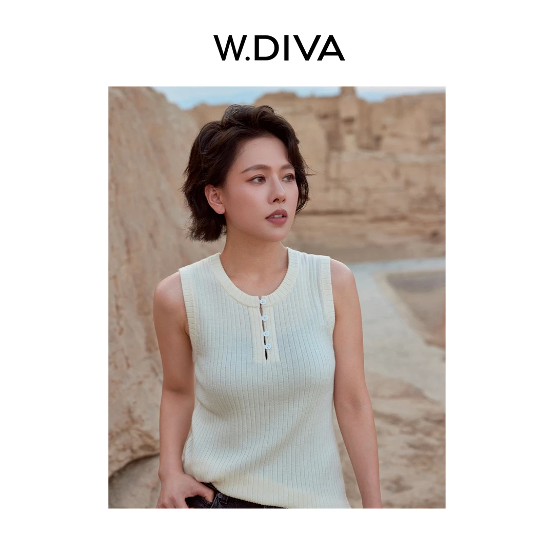 W.Diva【三色通勤】亨利领巴素兰绵羊毛无袖背心慵懒风53Z122645