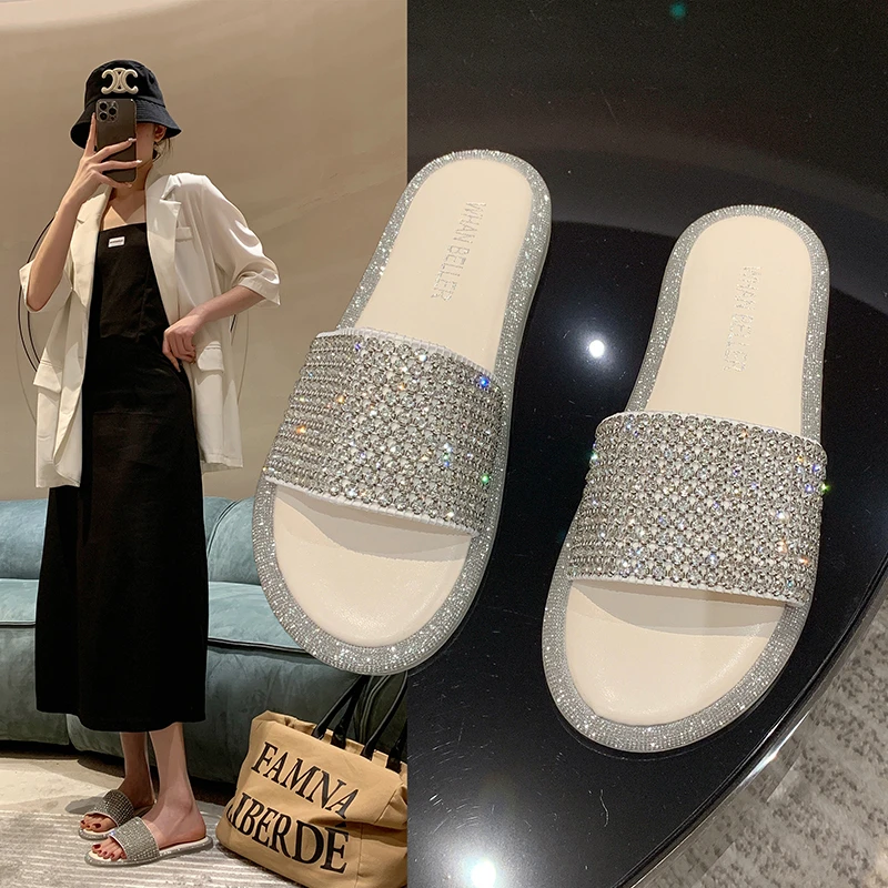 网红爆款仙女风水钻凉拖鞋女2025夏季新款配裙子外穿百搭一字拖鞋