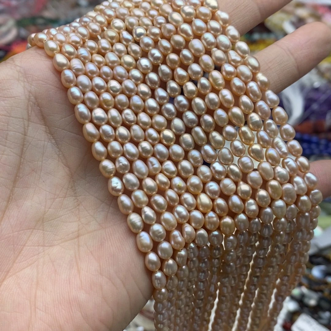 玛瑙/玉髓未镶嵌珠宝半成品一条天然3×5香槟珍珠米珠淡水