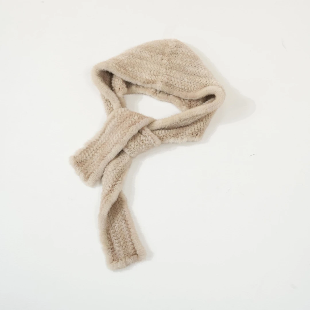 西子/水貂毛双面编织风雪帽连帽围巾/MZQX003