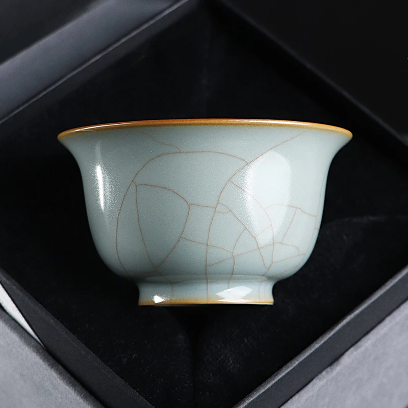 凝香阁茶养开片仿古釉天青汝窑压手杯家用陶瓷茶具茶杯大号主人杯