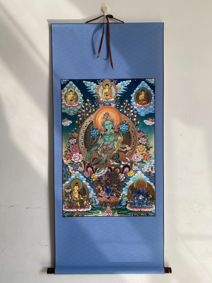 【z99绿度母】60x140cm现代简约挂轴装饰画办公室家居装饰画