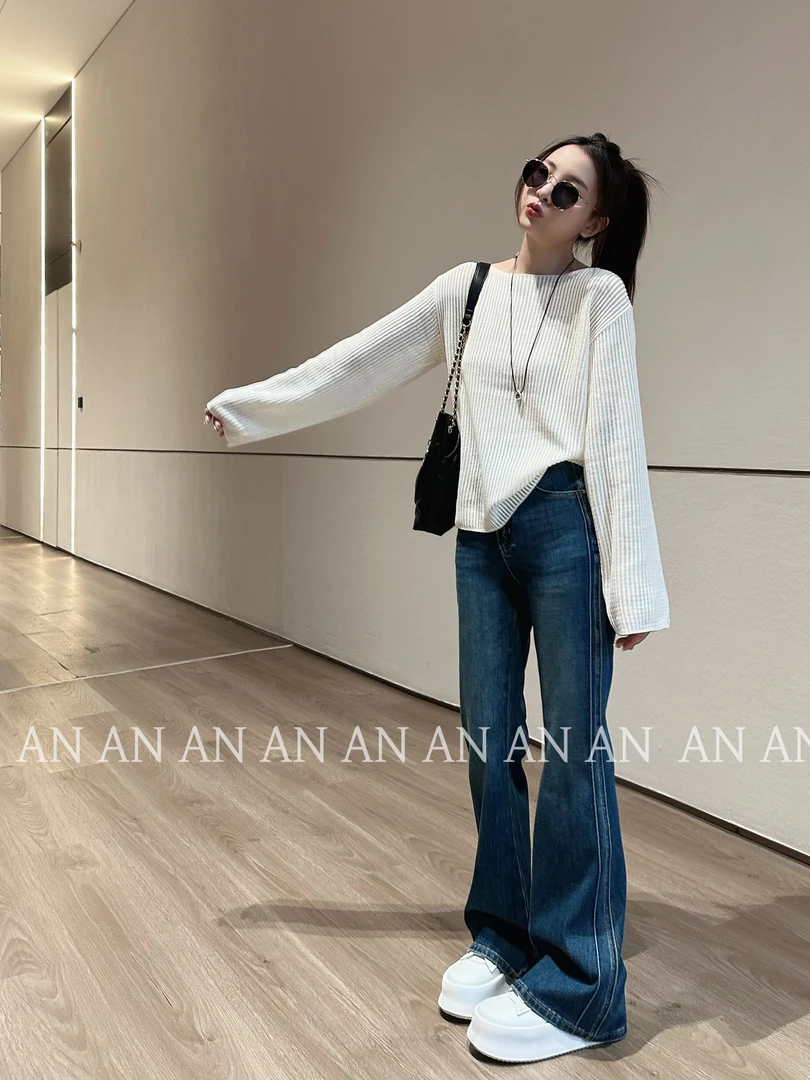 C07276韩版气质休闲宽松慵懒随性镂空套头针织衫小个子