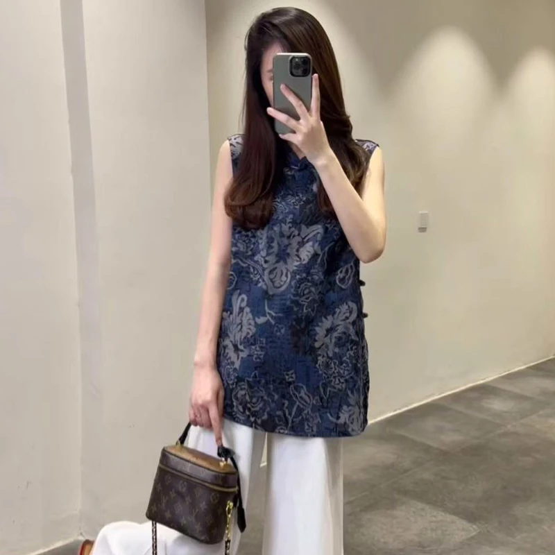 新中式国风套装女2025年夏季新款休闲减龄无袖上衣阔腿裤两件套潮