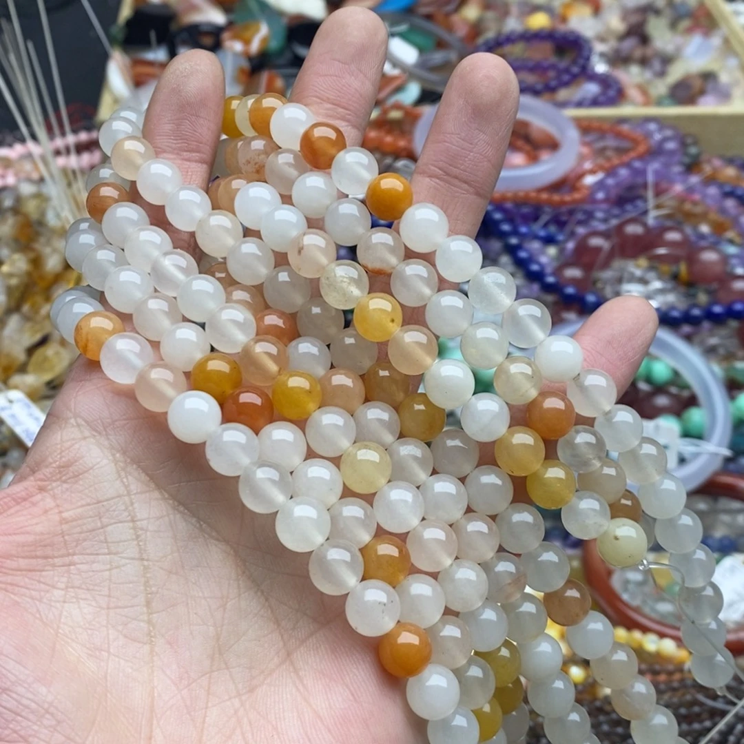 玛瑙/玉髓未镶嵌珠宝半成品一条天然8mm白金丝玉圆珠