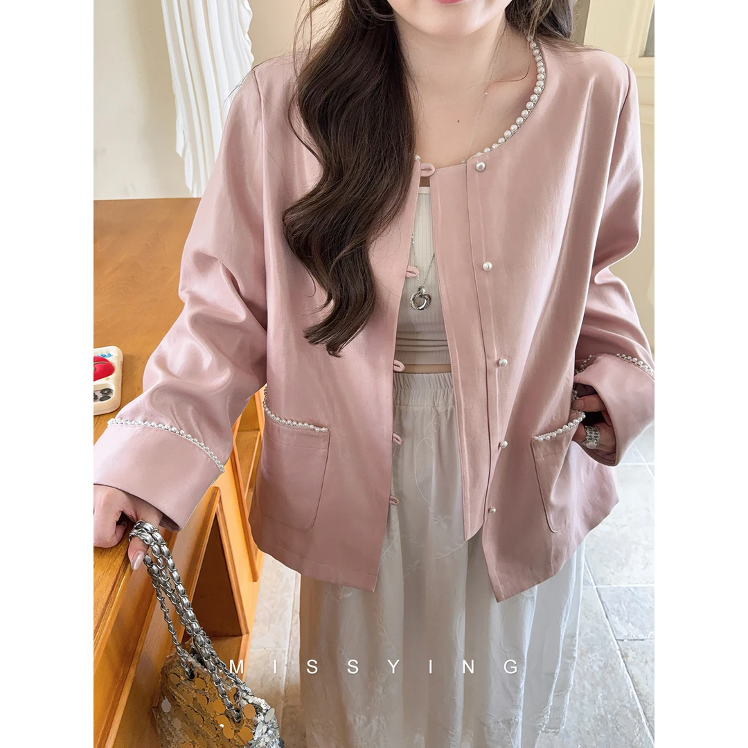 应小姐【桃子甜酒】微胖大码时尚经典百搭显瘦休闲轻薄新中式外套