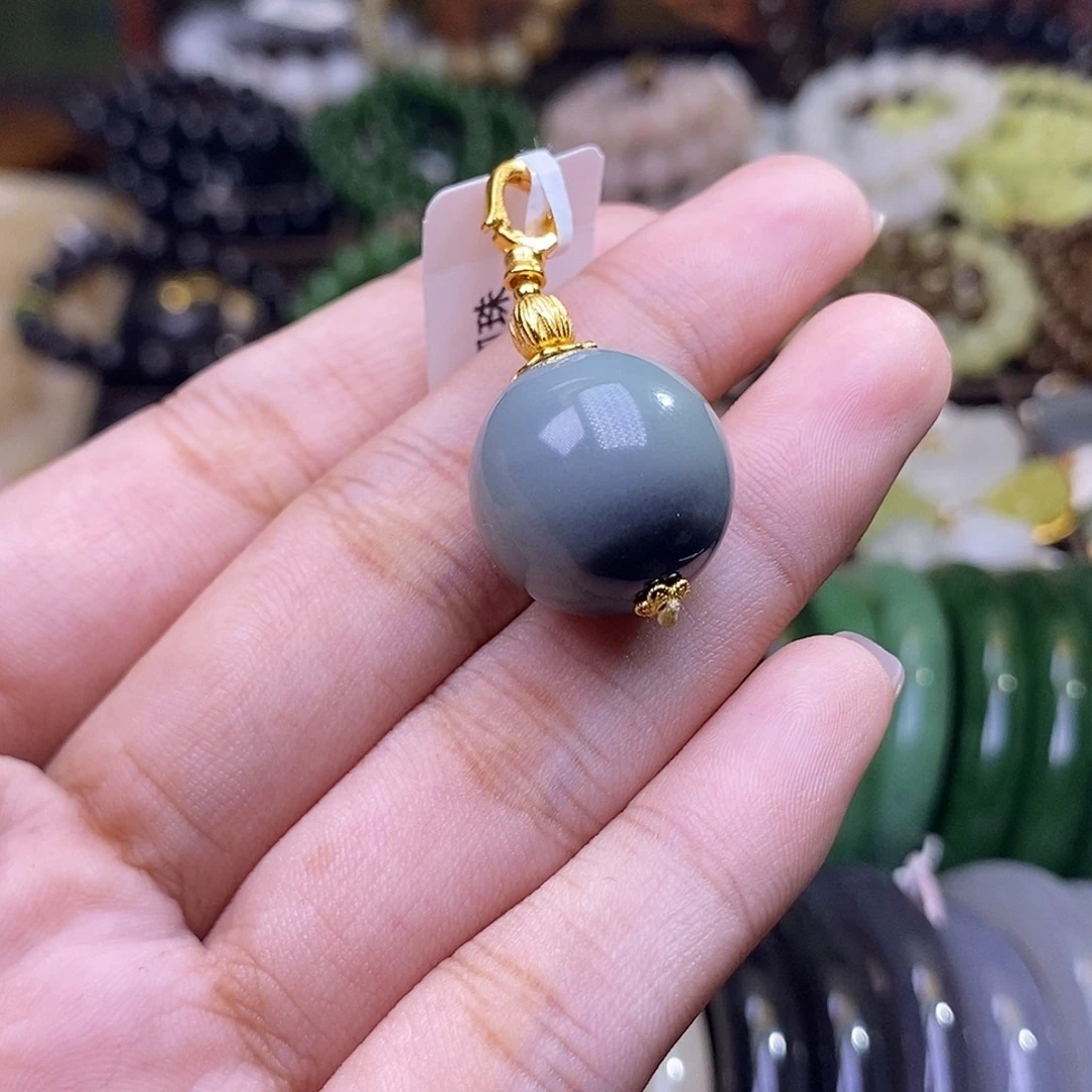 和田玉未镶嵌颈饰青花圆珠17.7mm