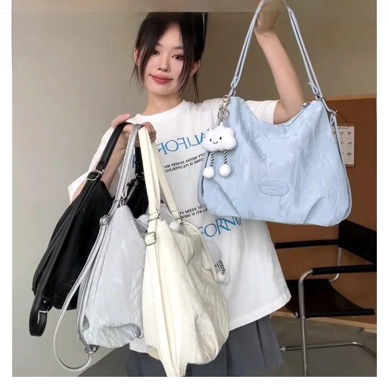 小众简约森系通勤托特包质感学生上课双肩背包单肩斜挎包包手提包