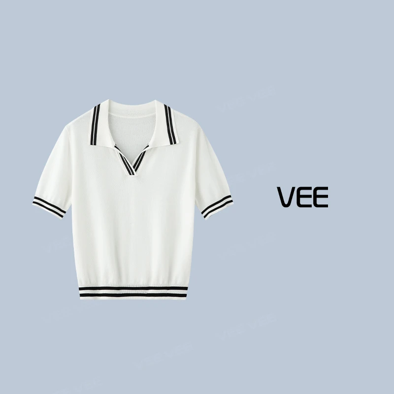 短视频VEE【律政佳人】短袖polo领抗菌可机洗天丝羊毛撞色边针织衫