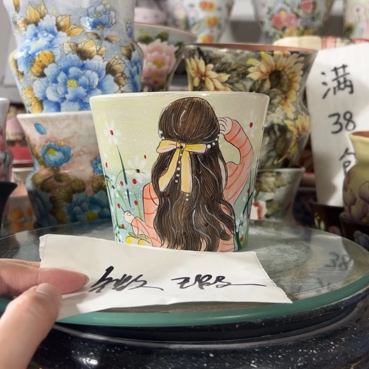 景德镇手绘花盆满38包邮偏远地区除外