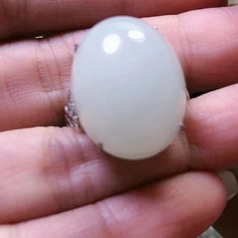 和田玉戒指银S925镶嵌