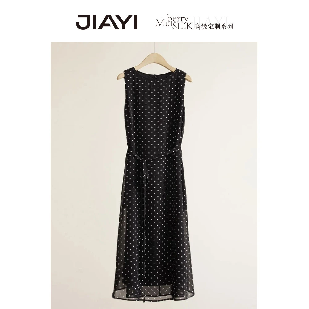 嘉一波点不褪色时尚潮流连衣裙夏季收腰修身无袖显瘦气质减龄裙子