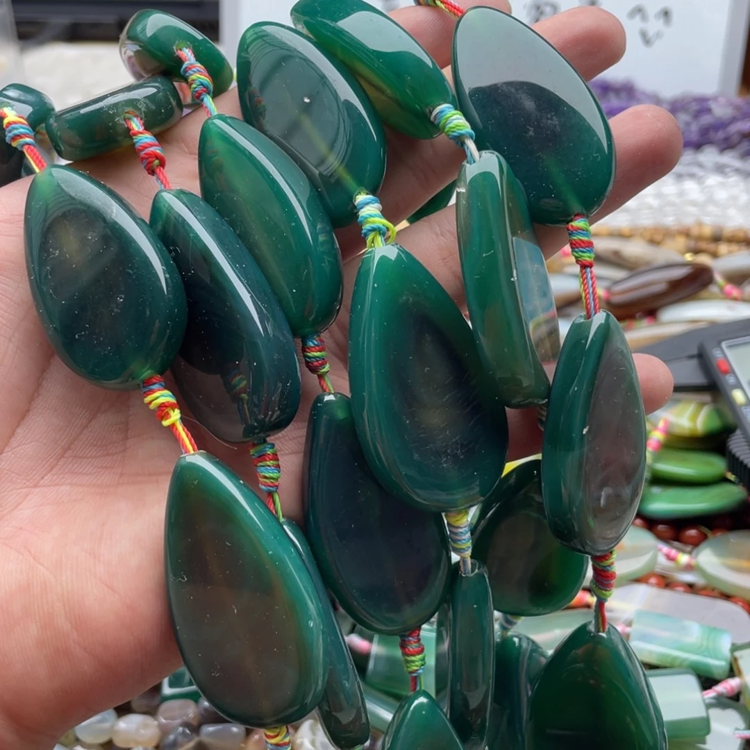 玛瑙/玉髓合金珠宝半成品一条装绿玛瑙雨滴珠23*47mm