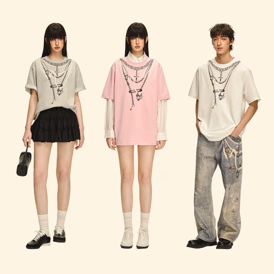 CLIMAX VISION凉感速干立体感珍珠链条印花宽松短袖T恤245克半袖