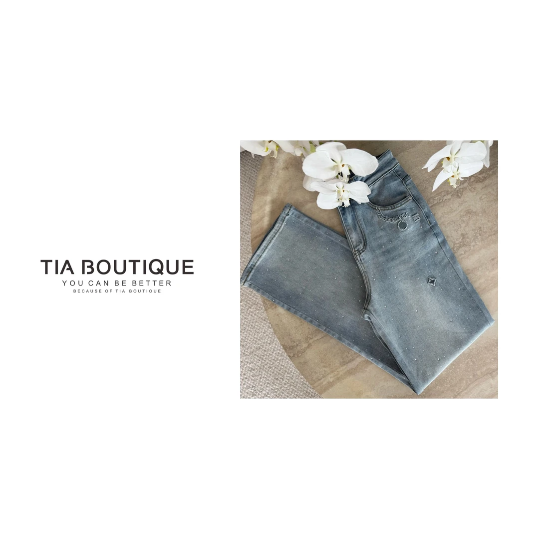 【星耀情人节】浮雕锁链立体洗水满钻星空直筒春夏牛仔裤KZ0022