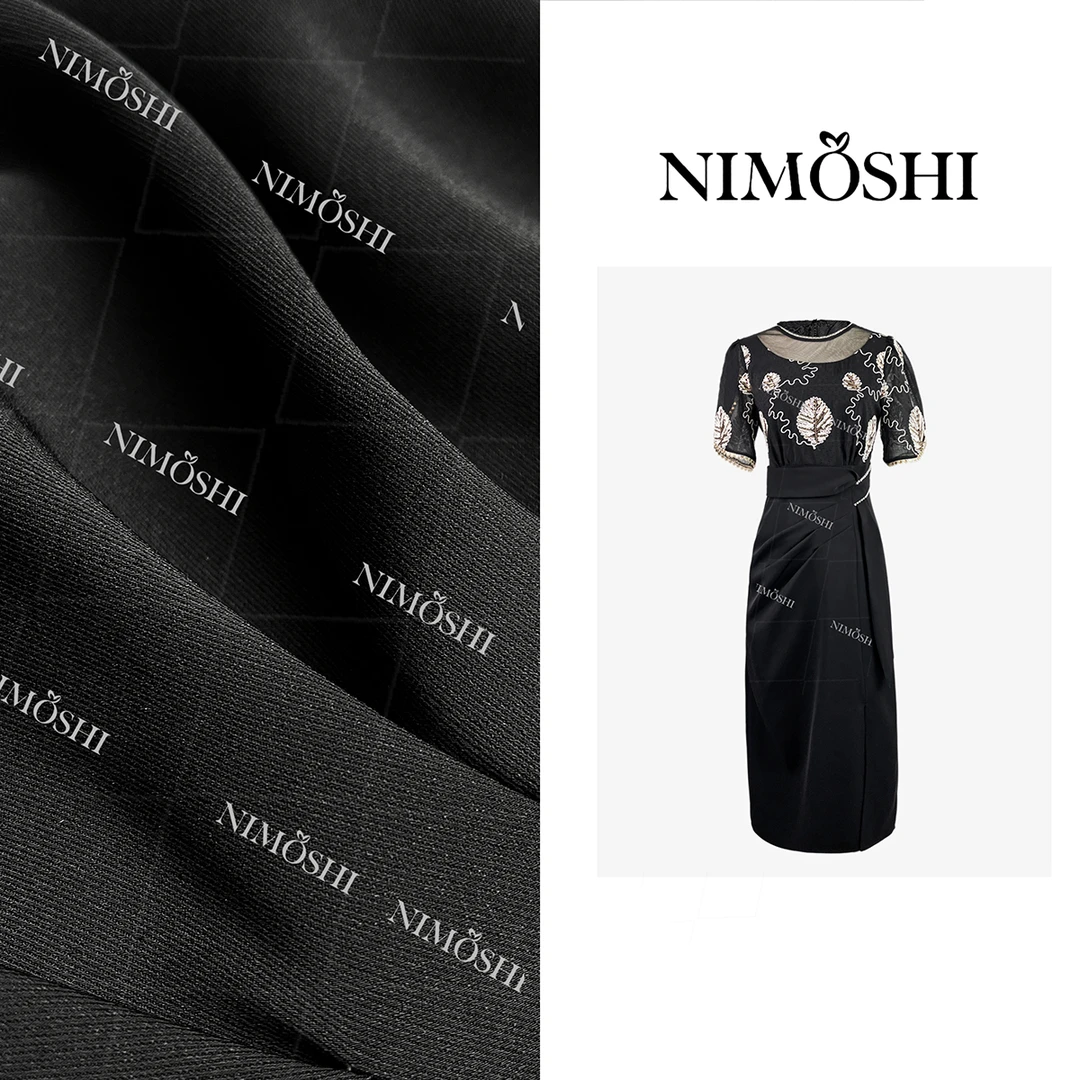 NIMOSHI莎莎新款褶皱几何线条花瓣设计高腰显瘦连衣裙女Q1745