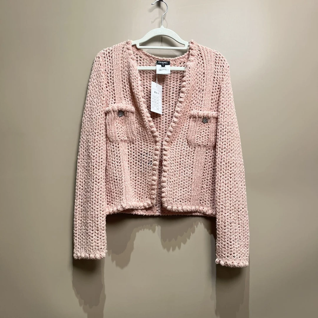 99新 Chanel/香奈儿 17c古巴系列粉色镂空开衫 40码