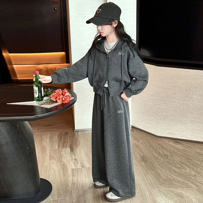 女童套装2025新款洋气时髦儿童春秋款卫衣阔腿裤两件套休闲运动装