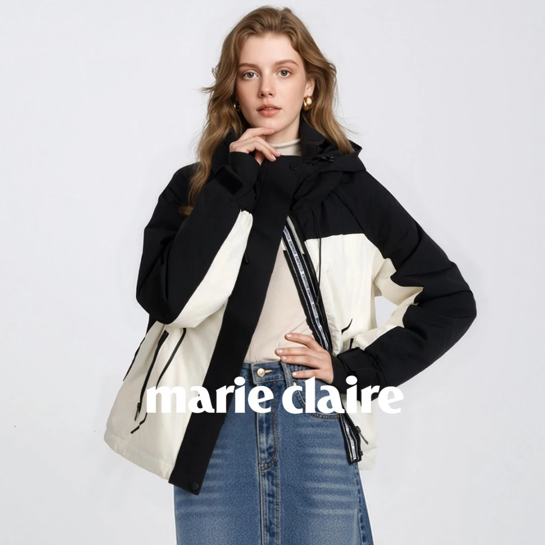 【90鸭绒】拼接连帽工装撞色收腰显瘦羽绒服YMC014L48