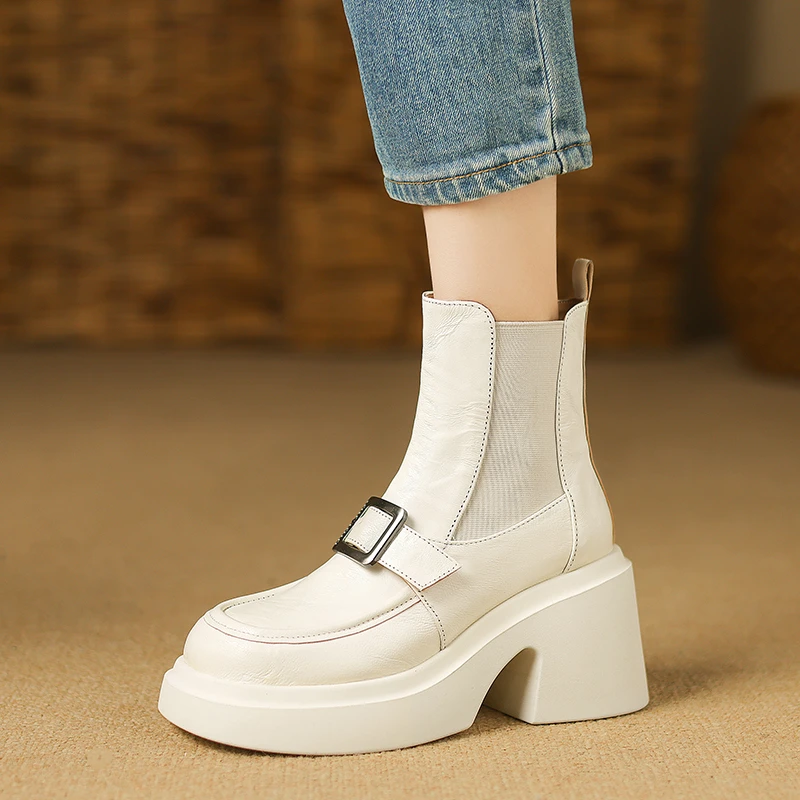 8cm厚底马丁靴女款2025新款秋冬加绒粗高跟机车短靴烟筒切尔西靴