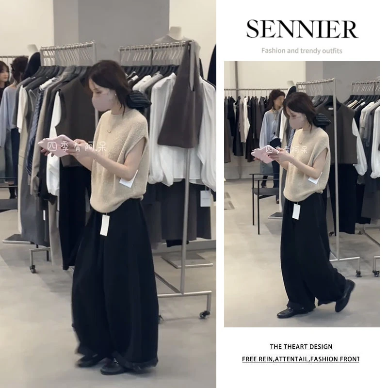 韩系穿搭2025夏季新款气质高级感纯色短袖上衣显瘦阔腿裤两件套女