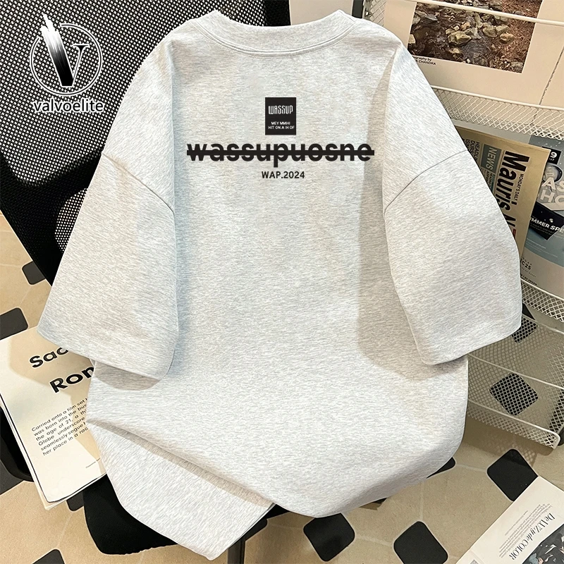 VALVOELITE美式复古倒影字母短袖T恤男重磅2025夏季新款宽松上衣