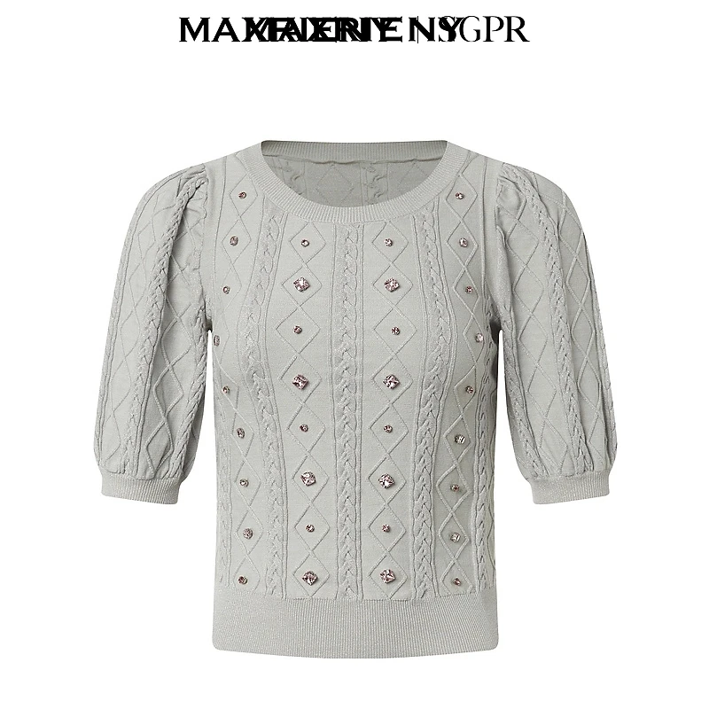 MAXRIENY格纹肌理感套头打底截短毛衫上衣格蕾系穿搭显瘦高级穿搭