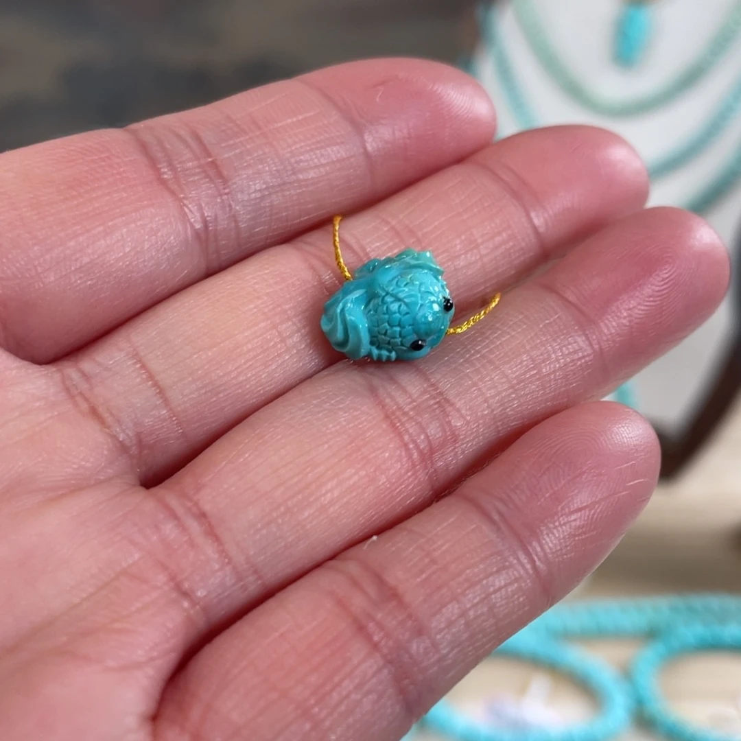 绿松石未镶嵌套链9*11鱼吊坠