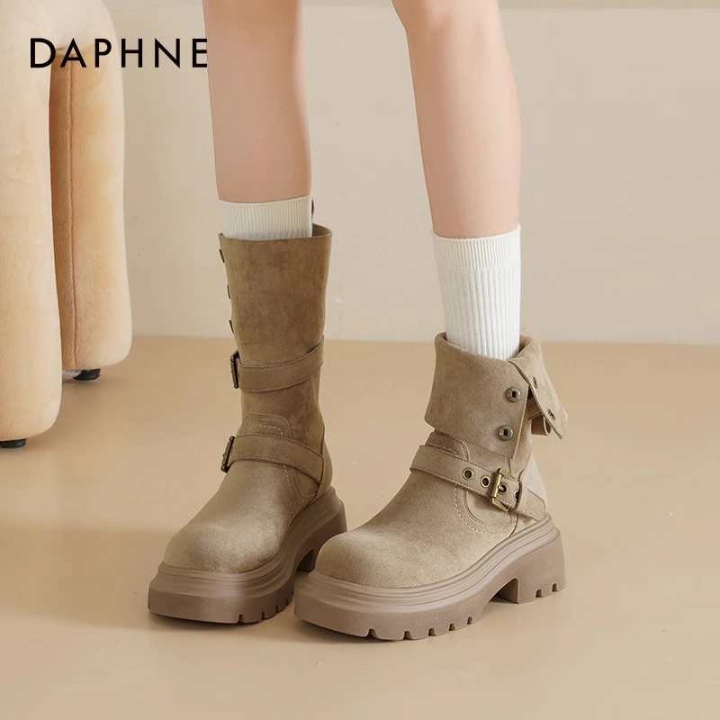 达芙妮美拉德靴子女2025秋季爆款两穿英伦风短靴厚底百搭马丁靴女