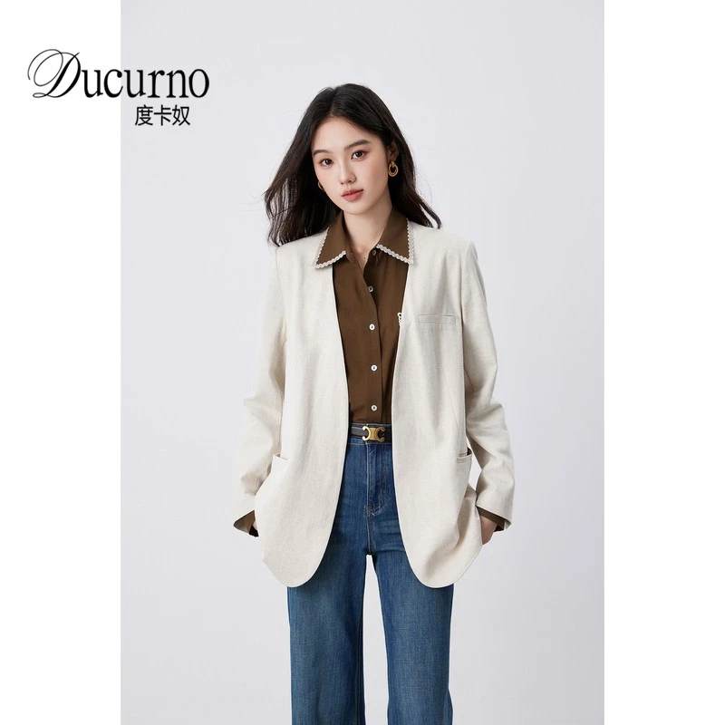 时尚百搭气质西装外套女秋季外套2025新款休闲通勤无领小西服上衣