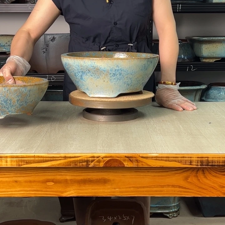 紫砂花盆高温直口圆盆釉外尺寸34*14