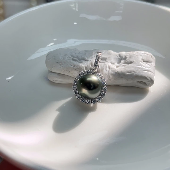 银S925镶嵌吊坠(不含链)海水珍珠9-10m 28号
