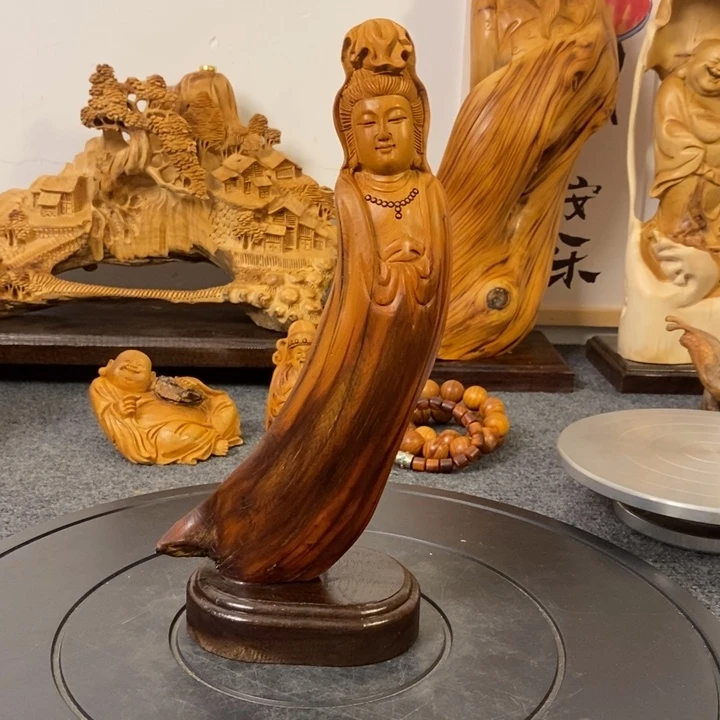 柏木（崖柏）崖柏观音摆件根雕工艺品
