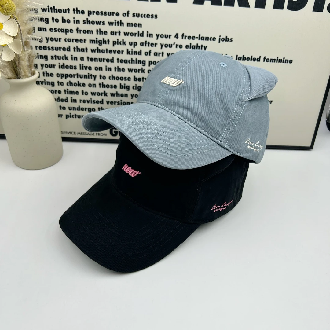 2025新款字母刺绣立体猫耳棒球帽女韩系鸭舌帽小狗刺绣帽子男百搭